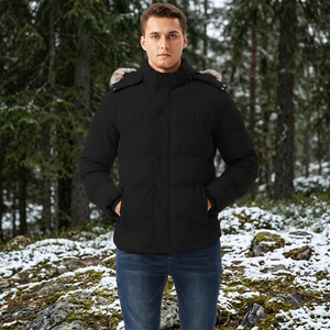 Parka d'hiver décontractée pour homme avec capuche, doudoune chaude matelassée en polyester épais avec fermeture éclair, coupe droite - Product Image 3