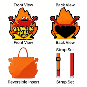 Sac Ita Bag Personnalisé « Diable Flammé » Orange, Sac à Main en Forme de Flamme avec Fenêtre Cœur pour Affichage de Pins, Design Amusant pour les Amateurs de Mode Anime - Product Image 1