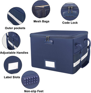 Vendita calda organizzatore di File pieghevole blu a prova di fuoco con cerniera tasche porta documenti custodia maniglia portatile per ufficio - Product Image 4
