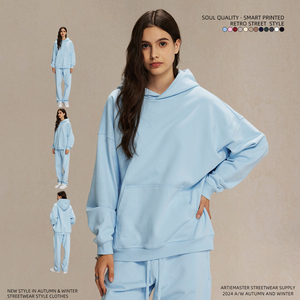 เสื้อฮู้ดดี้แฟชั่นคุณภาพสูงขายส่ง น้ำหนัก 430 กรัม สกรีนโลโก้ตามสั่ง ทรงโอเวอร์ไซส์ สำหรับผู้ชายและผู้หญิง ไซส์ XS แบรนด์ยอดนิยม - Product Image 4