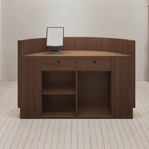 Arc-shaped small bar counter clothing store, antique wood-patterned front desk reception counter, small restaurant cash register - Product Image 4