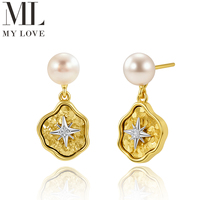 Pendientes de latón chapado en oro personalizados Mylove con perlas blancas y circonitas, diseño de estrella del norte, colgantes vintage para boda, venta al por mayor a granel