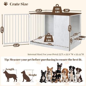 36\" Large <strong>Dog</strong> <strong>Indoor</strong> Wooden Kennel 270&deg; Swivel Door 360&deg; Rotating Feeder Decorative Heavy Duty <strong>Dog</strong> <strong>House</strong> Double Locks - Product Image 2