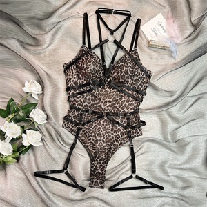 Body de leopardo para fitness, conjunto de una pieza, lencería erótica transparente con cuello halter para mujer - Product Image 6
