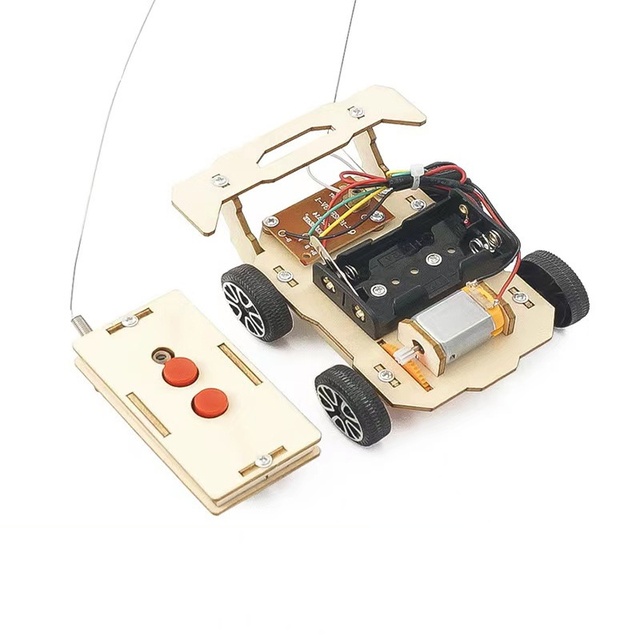 OKYN240226-179 STEM Educational DIY Wooden Wireless Remote Control Toy Car Model Building Kit