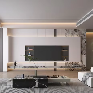 Reshaping Custom Design <b>Wood</b> Whole Wall Mounted Modern Living Room TV <b>Cabinet</b> with Large Capacity <b>Storage</b> - Product Image 1