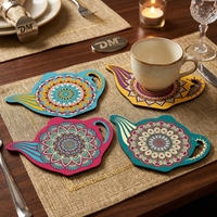 Ensemble de dessous-de-plat carrés en céramique Mandala moderne pour théière, personnalisables par sublimation, avec base en liège, écologiques pour usage intérieur - Vente en gros