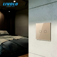 Interrupteur intelligent pour rideaux LIVOLO Matter 2-Gang |   Panneau en verre doré de luxe |   Plaque murale tactile pour volet roulant EU 80 mm compatible Apple HomeKit