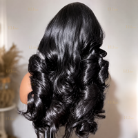 Perruque de luxe noire à ondulations naturelles, 100% cheveux humains, pré-épilée, lace front, sans colle, pleine densité, bouclée lâche, super double drawn
