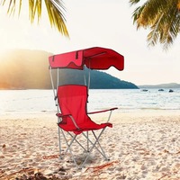 Chaise pliante robuste à structure en acier avec protection UV et pare-soleil pour parcs, concerts et locations de stations balnéaires