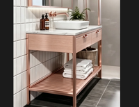 Meuble de salle de bain en métal satiné bronze et or rose avec pieds en acier, structure de lavabo double, SUITE