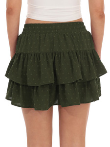 Women's Polka Dot Multi Layer Ruffled <b>Skirt</b> with Adjustable Belt Anti Peek <b>Elastic</b> Waist Casual <b>Skirt</b> - Product Image 3