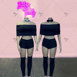 طقم مثير من 3 قطع من قمم المحاصيل + شورت قصير نحيف + مدفئ الساق ملابس على الموضة في الشوارع - Product Image 4