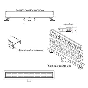 Drenaje de Ducha Delgado de 90 cm, Drenaje de Piso de Acero Inoxidable con Posibilidad de Instalación en Ángulo, Drenaje de Doble Cara con Sifón Autolimpiante y Antiolores, Tamaños 60-100 - Product Image 3