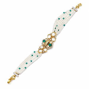 925 Silver Pearl <b>Beaded</b> <b>Bracelet</b> for Women with Green Stone Traditional Ethnic Designer Jewelry Fashion Party Wear Style - Product Image 1