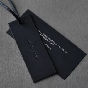 Großhandel individuelles Logo weich gefühlter Papier-Etiketten Dicke schwarzer Karton Aufhänger-Etiketten für Kleidung - Product Image 2