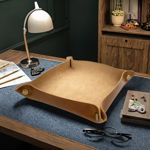 Boshiho Men's Dark Brown Crazy Horse Leather Valet Tray Eco-Friendly Bedside Storage Box Portable for Phone Coin Kitchen <b>Table</b> - Product Image 1