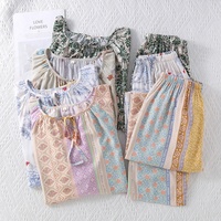 Vente en gros Ensemble de vêtements de nuit deux pièces pour femmes en rayonne personnalisé Pyjama de luxe décontracté à imprimé floral