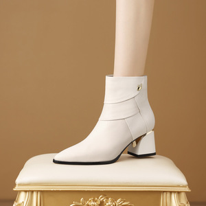 Nouvelles <span class=keywords><strong>Bottines</strong></span> <span class=keywords><strong>Femme</strong></span> Style Britannique à Bout Pointu, en <span class=keywords><strong>Cuir</strong></span> de Vachette Véritable, à Enfiler, avec Boucle et <span class=keywords><strong>Talon</strong></span> Carré, Idéales pour l'Automne - Product Image 5