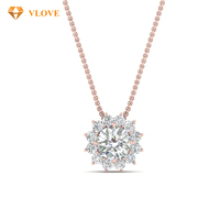Collier en or massif 14 carats, fleur, diamant cultivé en laboratoire, certifié GIA, 0,75 ct, pendentif fin, colliers pour femmes, cadeau pour filles