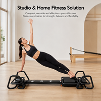 Máquina de Pilates Reformer Compacta, Entrenador de Resistencia de Cuerpo Completo con Carro Deslizante y Agarraderas Múltiples