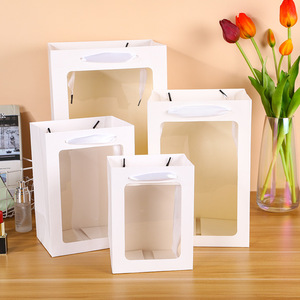 Bolsa de regalo de cartón Kraft blanco con ventana <span class=keywords><strong>abierta</strong></span> para envolver <span class=keywords><strong>floristería</strong></span> logotipo personalizado Material artesanal duradero - Product Image 6
