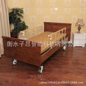 Lit d'hôpital Cimai en bois, réglable manuellement, pour usage domestique et hospitalier, avec barreaux et roulettes - Product Image 4