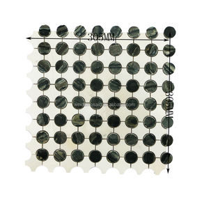 Mosaïque ronde en marbre noir et blanc naturel, carreaux de mosaïque en pierre polie pour crédence de salle de bain, mur de cuisine, décoration intérieure - Product Image 2