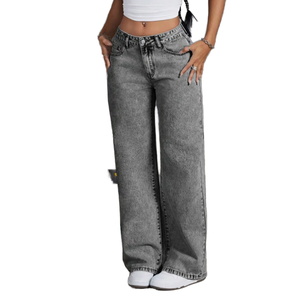 <span class=keywords><strong>Jean</strong></span> droit <span class=keywords><strong>taille</strong></span> haute ample pour femme avec strass, grande <span class=keywords><strong>taille</strong></span>, en denim respirant polyester/coton - Product Image 2