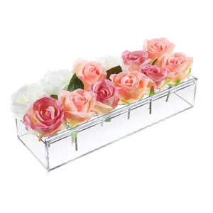 bespoke low laying clear acrylic rectangle flower vase floral centerpiece for dining table