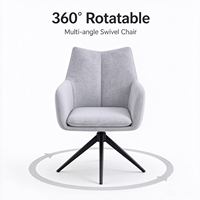 Fauteuil moderne rembourré à dossier haut avec coussin moelleux et base pivotante à 360 degrés en métal noir robuste, chaise de salle à manger de luxe
