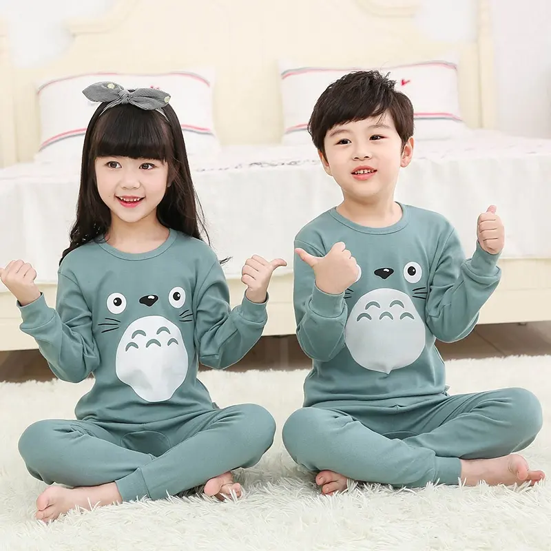 Piyama anak laki-laki Totoro pakaian katun Set celana pakaian tidur kartun piyama anak untuk balita anak perempuan pakaian piyama anak