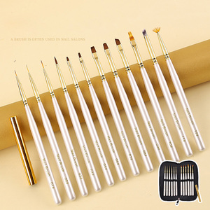 Ensemble de pinceaux de nail art avec logo personnalisé, manche en bois blanc, avec capuchon, ergonomiques, pour liner, dégradé, ombré, mélange, ovales, plats, ronds, pour gel - Product Image 3