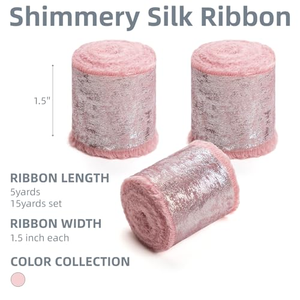 Ruban en mousseline corail profond, ruban en soie doré métallisé à bords effilochés scintillants pour bouquet de mariée, emballage cadeau, décoration de mariage - Product Image 5