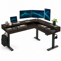 Bureau électrique réglable en hauteur facile à assembler avec tiroirs, design ergonomique moderne modulaire, bureau de travail en forme de L pour position assise ou debout