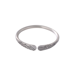 <span class=keywords><strong>Bracelet</strong></span> jonc ouvert plaqué argent 999 pour couple, gravé « Promesse <span class=keywords><strong>Montagne</strong></span> et Mer », symbole d'amour et de promesse - Product Image 5