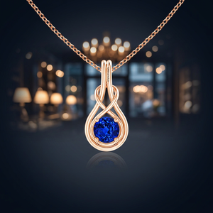 Colgante de lujo con zafiro de corte redondo y diseño de infinito en oro de 10K, 14K, 18K y plata 925, 935 - Product Image 1