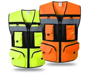 Colete reflexivo com faixas de segurança, camiseta masculina multi-bolso com correias de segurança reflexivas jaqueta segura