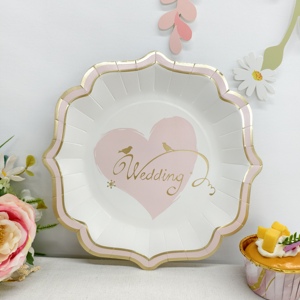 DAMAI Wedding <b>Decoration</b> Bridal Shower <b>Supplies</b> White Pink With Heart Element Plate Disposable Tableware Paper Cups Napkins - Product Image 5