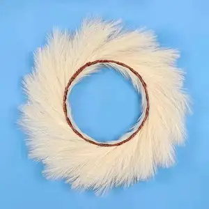 Faux Boho Artificial Dried Grass Pampas Wreath For Front Door Hanging Home Decoration Brown Pink Grey White Beige Black Wreath