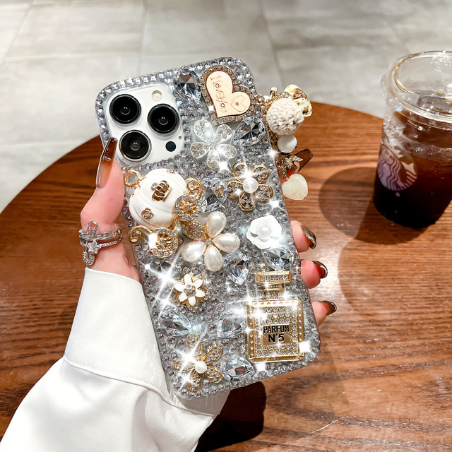 New Diamond Phone case for iPhone 15 12 Pro case with Perfume Bottle Gem Phone Cover for iPhone 14 13 Pro Max