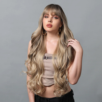 Perruque en fibre résistante à la chaleur extra longue de 34 pouces perruque synthétique bouclée à grandes couches dorées cheveux bouclés mats haute densité