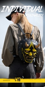 Sac à dos Naynefuw unisexe pour hommes et femmes, Halloween, jaune, unique, personnalisé, horreur, rivets, cornes, diable, satan, <span class=keywords><strong>Hellboy</strong></span>, Oni, masque - Product Image 4