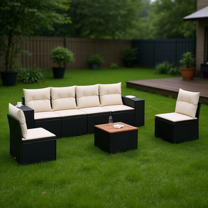 Set Divano da Giardino Modulare in Rattan PE Nero, 7 Pezzi, Arredamento da Esterno dal Design Contemporaneo, Collezione Sedute da Giardino - Product Image 2
