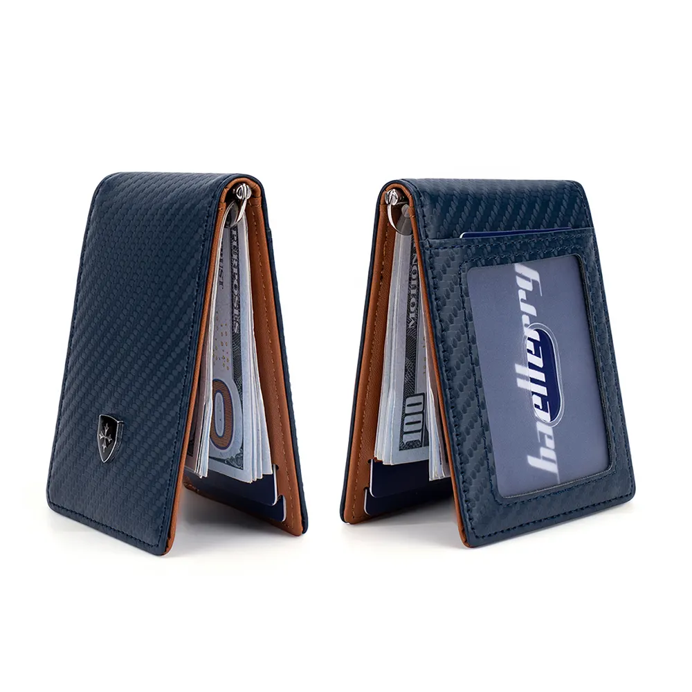 Baellerry กระเป๋าสตางค์แบบบางสำหรับผู้ชาย, ที่หนีบบัตรคาร์บอนไฟเบอร์ RFID กระเป๋าสตางค์หนังออกแบบสองพับสำหรับใช้ทุกวัน