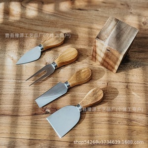 Acacia Wood <b>Cheese</b> <b>Knife</b> <b>Set</b> Stainless Steel With Magnetic Holder Home Use 5 Pieces - Product Image 1