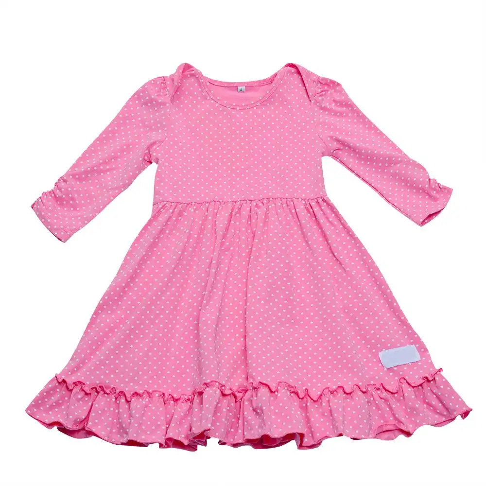 Little Girls Casual Wear Polka Dot Ruffle Midi Dress Round Neck Three Quarters Sleeve A Lined Dresses