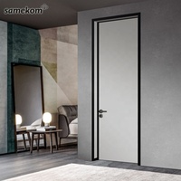 Puerta Corredera de Madera MDF para Dormitorio, Diseño Europeo, Puerta Interior de Madera con Marco Negro, Kit de Puerta Oculta