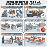 Meubles de classe scolaire, usine ISO, OEM, ODM, ensemble de table et de chaise double en bois robuste personnalisé pour salle de classe scolaire