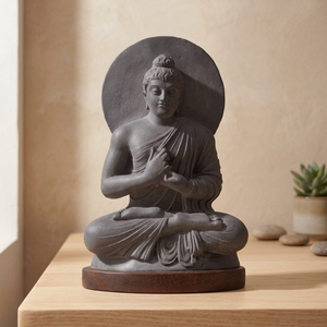 Statue de Bouddha prédicateur de style Gandhara, fabriquée à la main |   Réplique d'art grec-bouddhiste antique |   Sculpture de Bouddha méditant pour la maison - Product Image 3
